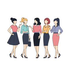 Obraz premium Diverse group of five women in business attire standing together, isolated on white background.