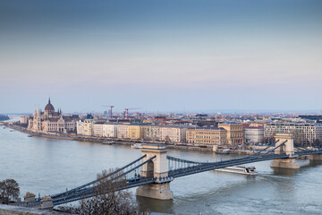 Obraz premium panorama view at the parliament with Danube river in Budapest
