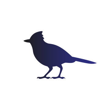 Blue Gradient Bird Silhouette Standing on Legs.