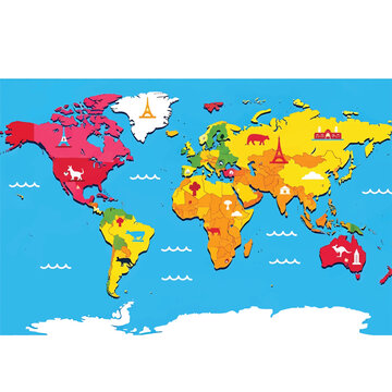 Colorful World Map with Icons.