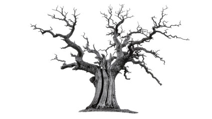 Isolated ancient dead tree with intricate gnarled bare branches, strong dark texture and detail © Sorin