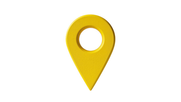 Isolated yellow 3D realistic map pin marker icon for navigation and point of interest