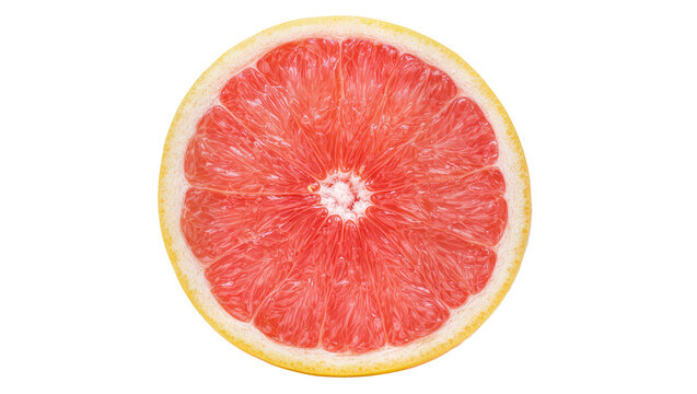 Isolated fresh juicy ripe pink grapefruit fruit cross section, vibrant and healthy delicious citrus