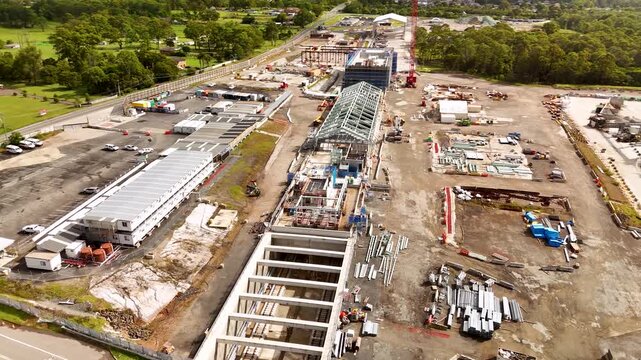 Aerial drone view of Orchard Hills Station construction site for the new Sydney Metro - Western Sydney Airport Line in March 2026