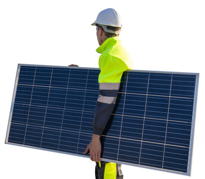 Isolated worker with solar panel 