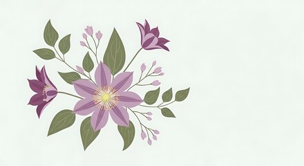 Obraz premium Elegant Purple Flower Bouquet with Leaves on Soft Background