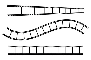 Fototapeta premium Black film reel strip frame set, cinema movie reel frame, camera negative frame. Perfect for vintage cinema photography and movie reel illustration.