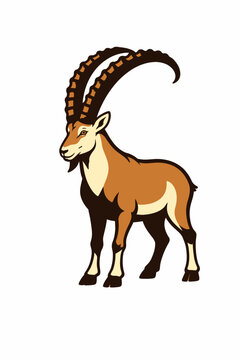 Cartoon illustration of a majestic addax with impressive horns standing alone on white background for wildlife and nature designs