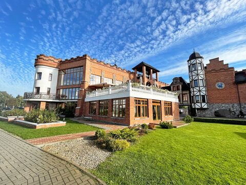 KALININGRAD, RUSSIA  September, 28, 2021: The Residence of Kings is an entertainment complex in Kaliningrad on Alexander Nevsky Street