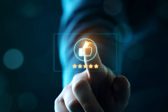 Finger Press Like Button Customer Satisfaction Survey Five Star Rating Concept