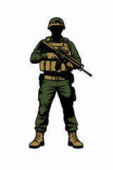 Obraz premium Soldier in tactical gear holding a rifle on white background