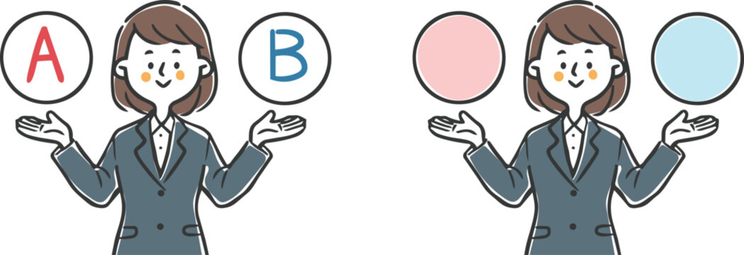 AとBの選択肢　若い女性会社員　上半身　ベクター