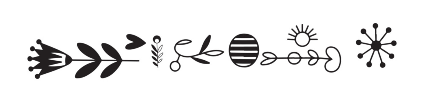 Stylized floral decorative elements vector set modern botanical silhouettes branches leaves flowers and organic shapes