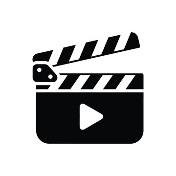 Clapperboard icon with play symbol, signifying filmmaking, video production, cinema, entertainment industry, and creative content creation