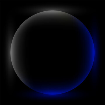 Round sphere with neon lights, dark abstract background, vector illustration.