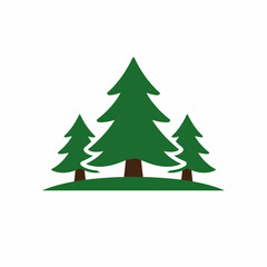 Obraz premium Three green pine trees on a small hill in a simple illustration style for nature and landscape designs