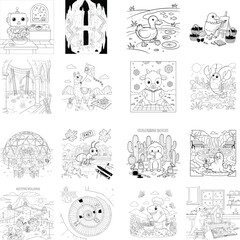 Obraz premium Surprised cartoon owl with big eyes, whimsical illustration for kids, line art