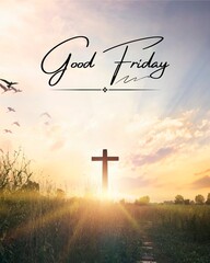 Happy Good Friday Orange and Blue Illustrated Greeting Poster
