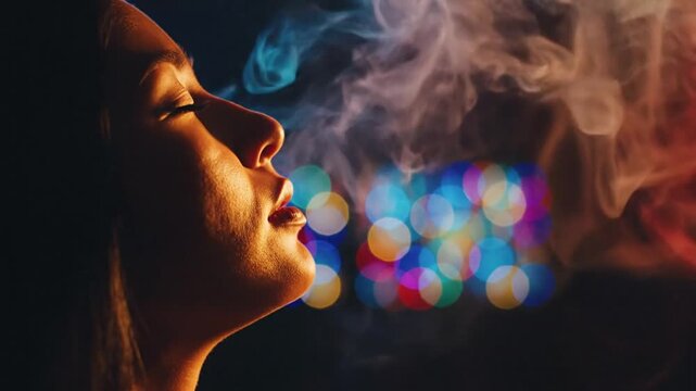 girls exhaling cigarette smoke Girl Smiles Inhales Exhales Electronic Stock Footage Video (100% Royalty-free) 29911732 Lovely Attractive Girl Exhaling Vapor