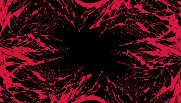 Abstract dark background with blood red paint splatter and ink drops on black surface.eps
