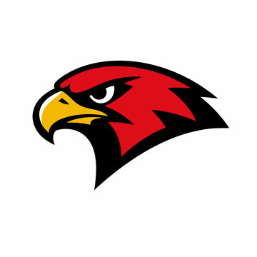 Vibrant Red Hawk Head Illustration with Yellow Beak and White Eye