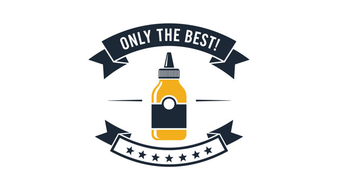 Retro style mustard bottle logo features a yellow container with a dark label and ribbon banners with text only the best and star icons.