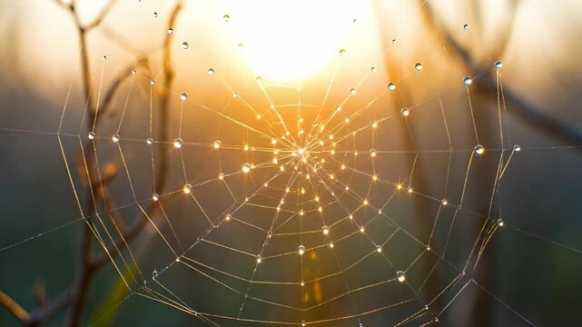 Spiderweb at dusk with soft lighting and mysterious ambient atmosphere