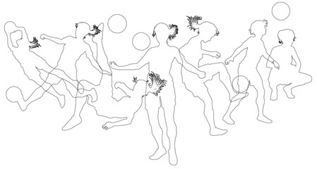 Obraz premium Silhouette soccer football player set. Active sports people healthy players fitness silhouettes concept.