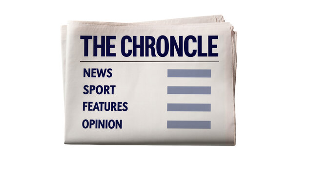 Isolated folded newspaper displaying 'The Chronicle' masthead and content section list