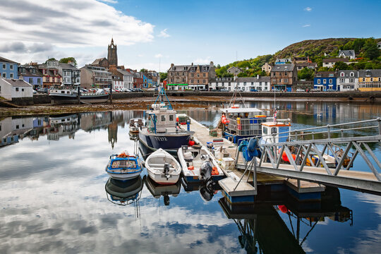 Boats moored in Tarbert harbour Scotland