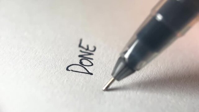 Close-up of pen tip writing done on white paper with finger guidance