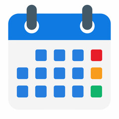 Fototapeta premium Colorful calendar icon with marked dates on a white background