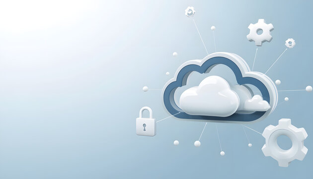 Cloud computing system with gears representing digital storage and data processing