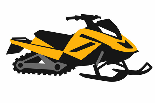 Vibrant Yellow Snowmobile on Snow Track Isolated on White Background for Winter Sports and Adventure Concepts