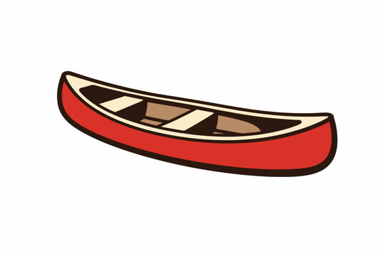 a red canoe on white background, simple cartoon style