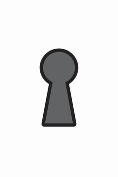 A large gray keyhole with a black outline on a white background