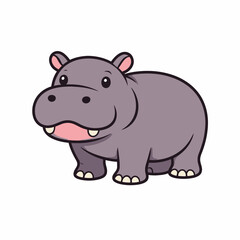 Fototapeta premium Smiling cartoon hippopotamus standing on white background, looking happy and playful with open mouth and visible teeth