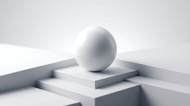 3D White Sphere on Angular Planes &ndash; Minimalist Geometric Design for Digital and Architectural Concepts.