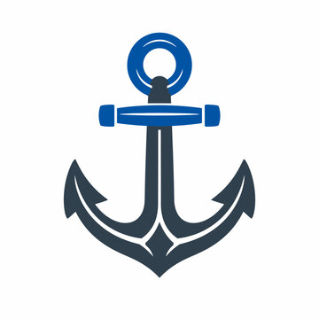 A blue and gray anchor icon on a white background, symbolizing stability and maritime concepts.