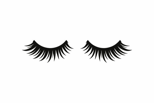 A pair of long black false eyelashes on a white background, perfect for beauty and makeup concepts