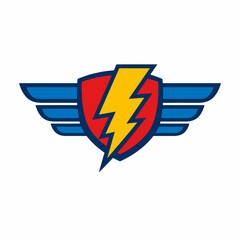 Obraz premium Vibrant shield with wings and lightning bolt graphic symbol logo icon