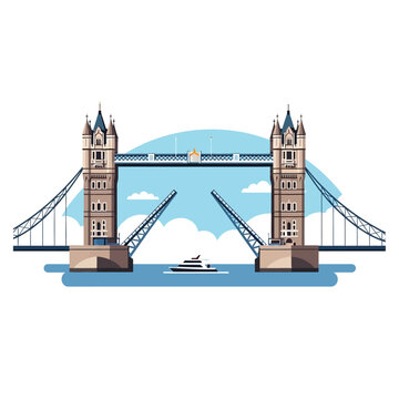 Tower Bridge Opening for Boat, London Landmark Illustration