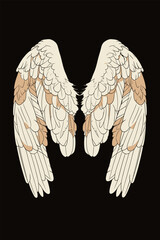 Naklejka premium Illustration of wings displayed against a dark background showcasing detailed feathers in light and brown colors