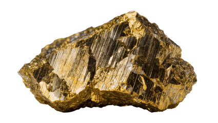 Fototapeta premium Isolated rough golden metallic pyrite mineral piece with natural texture and shimmering surface