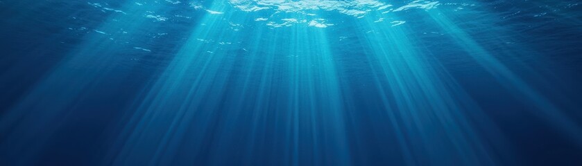 Naklejka premium Underwater scene with bright sunlight rays streaming down through the ocean surface
