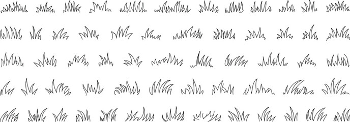 Naklejka premium Green Canvas: A simple image of hand-drawn grass in a neat arrangement. Showing the beauty in the simplicity of nature.