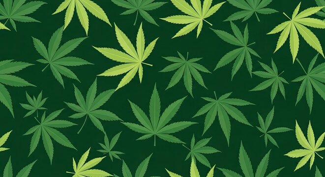Vibrant cannabis leaf pattern on dark green background