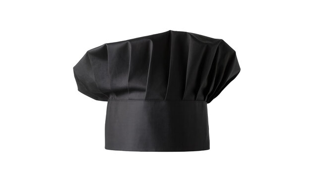 Isolated stylish black chef hat with classic pleats, essential culinary uniform for cooking.