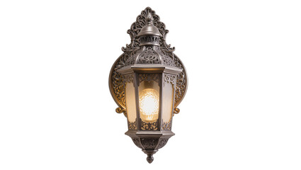 Isolated elegant decorative outdoor wall lamp sconce with intricate bronze design © Maria