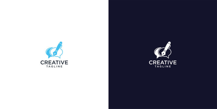 pen and speech bubble logo design, consulting, finance and business logo